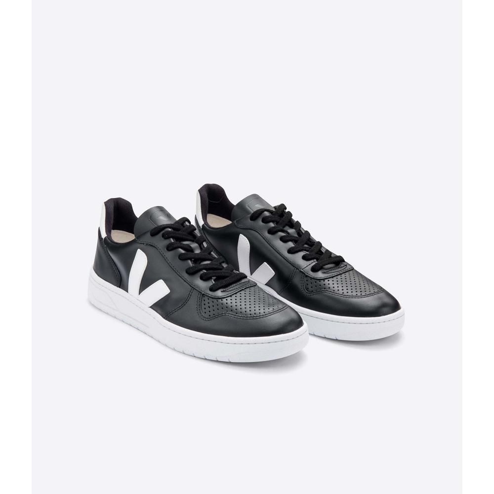 Veja V-10 LEATHER Women's Sneakers Black/White | NZ 645KOR